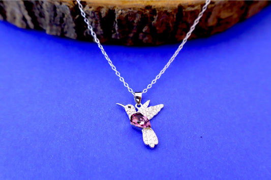 92.5 Silver Hummingbird Pendant with Purple Stone