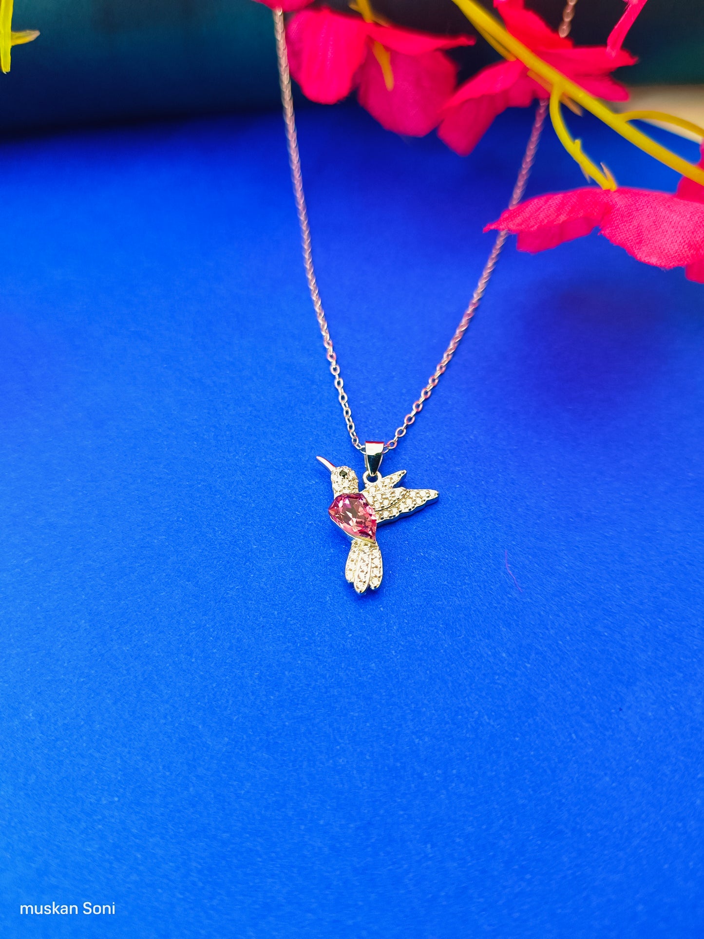 92.5 Silver Hummingbird Pendant with Purple Stone