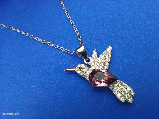 92.5 Silver Hummingbird Pendant with Purple Stone